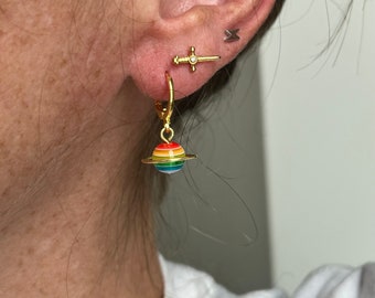 Rainbow Saturn pride planet earrings