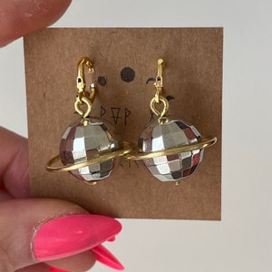 Disco ball Saturn ear hugging hoop earrings