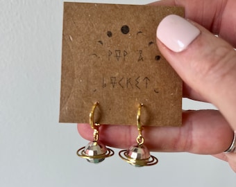 Disco ball Saturn ear hugging hoop earrings