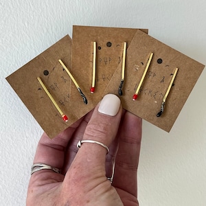 Asymmetrical Brass Matchstick Earrings: Burnt Match Studs