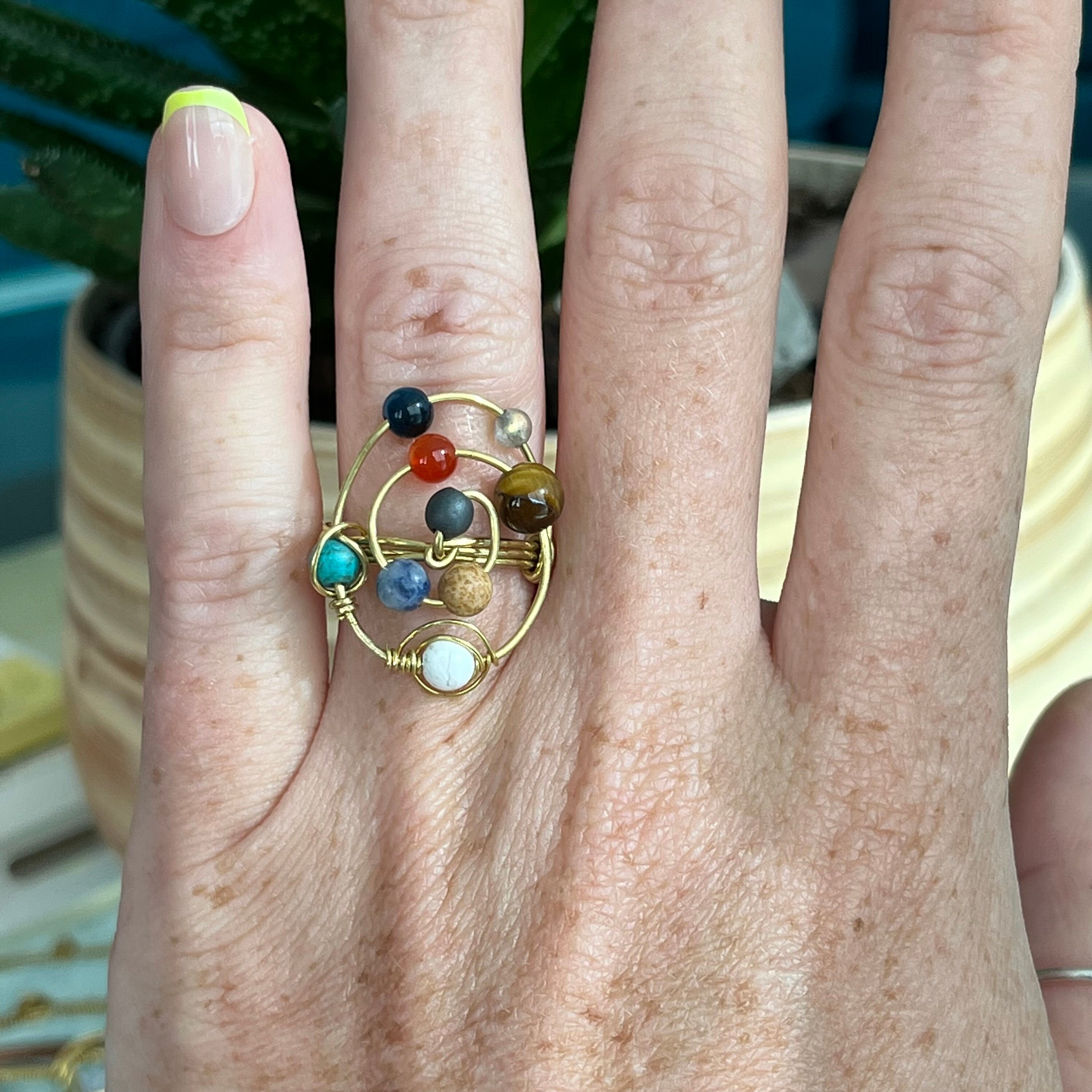 Solar System Ring in Brass Copper or Sterling Silver Crystal Planet Ring Etsy