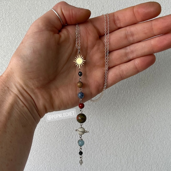 Sonnensystem Halskette: Crystal Planet Charm, Messing Sun