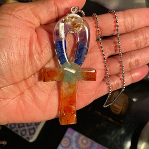 Chakra  Ankh necklace - Red Jasper ~ Carnelian ~ Citrine ~ Green Aventurine ~ Lapis Lazuli ~ Amethyst ~ Quartz Crystals ~ Selenite ~ Copper