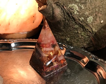 Sexy Love Pyramid ~ Rose Quartz ~ Red Jasper ~ Selenite ~ Carnelian ~ Amber ~ Gold Flakes ~ Copper