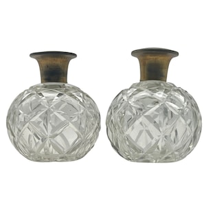 Vintage  Pair of Cut Glass Perfume Bottles - Bedroom Decor