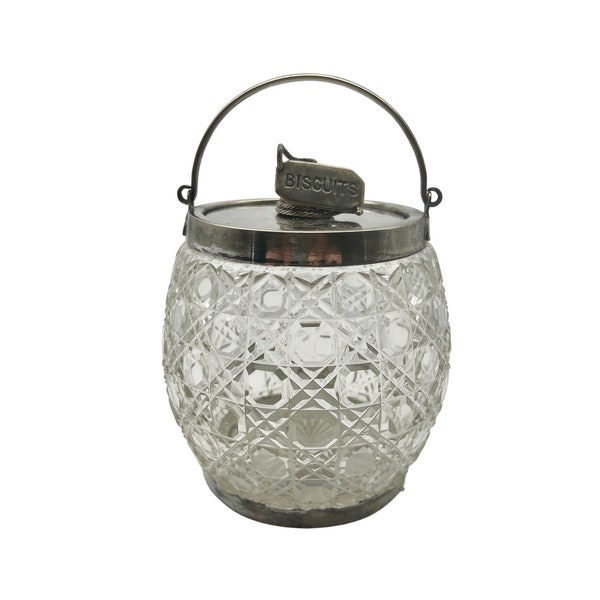 Vintage Cut Glass Biscuit Barrel - Cookie Jar - Dining Room Decor - Kitchenalia