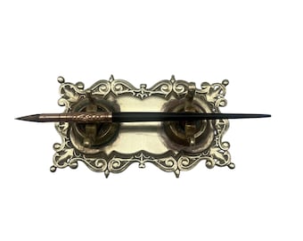 Antique Brass Pen Rest and W.S. Hicks Antique Dip Pen - Study Decor - Home Decor