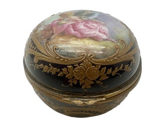 Antique French Vincennes Sevres Hand Painted Trinket Box - Pill Box - Bonbonierre - A Clerget - Sevres Letter B - Home Decor - C1754