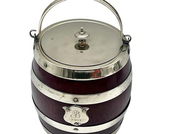 Antique Edwardian Oak & Brass Bound Biscuit Barrel - Cookie Jar - 1901 - Letter B - Dining Room Decor - Kitchenalia