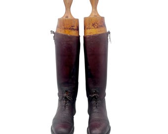 Antique 19thC Heavy Pair of Boot Trees with Boots or Without - Campaign Boots - Large Calf Fitment - Treen - Boot Room