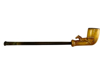 Vintage Carved Pipe - Horse Carving - Antique Pipe - French - Tobacciana