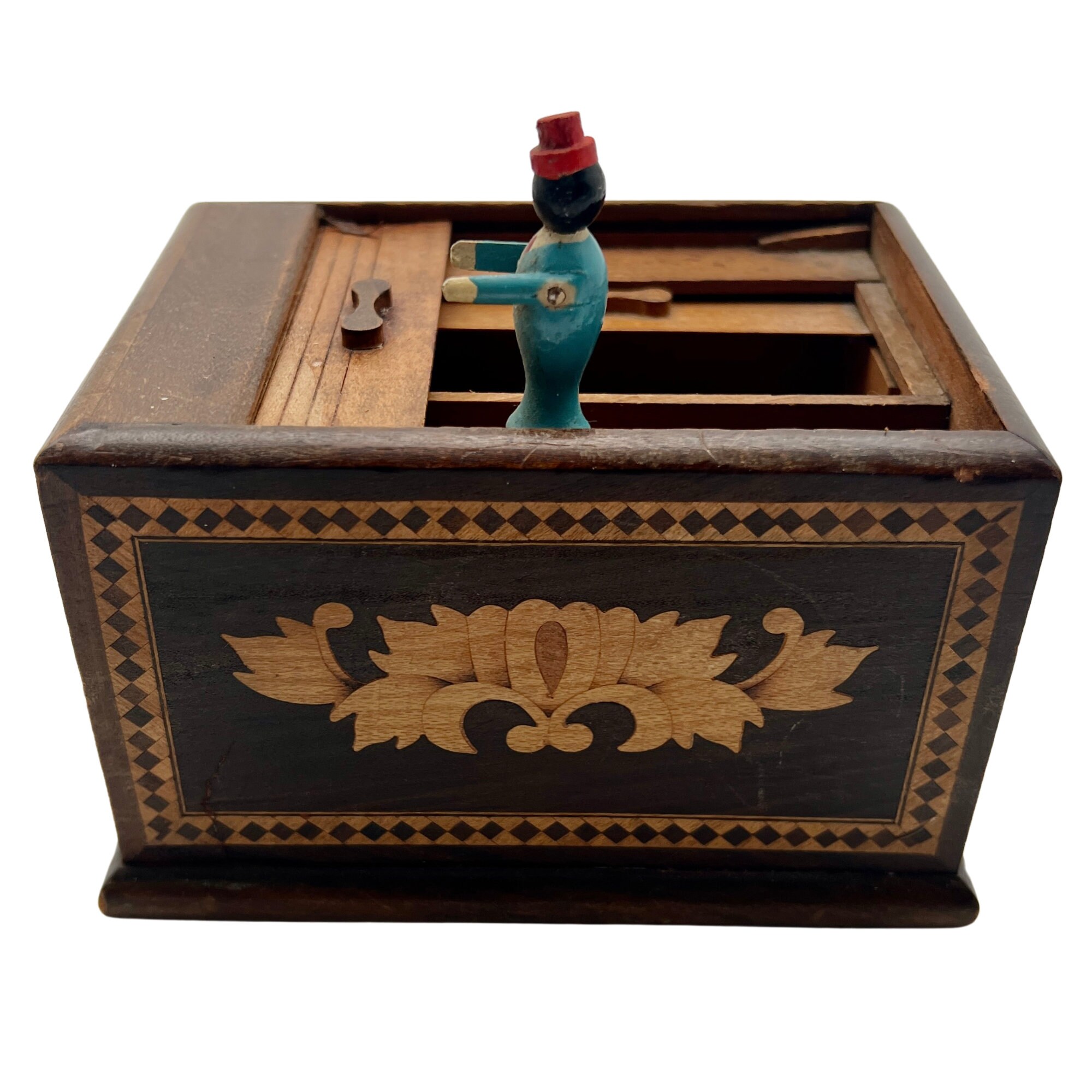 Antique Inlaid Tambour Cigarette Dispenser - Pop up - Tobacciana