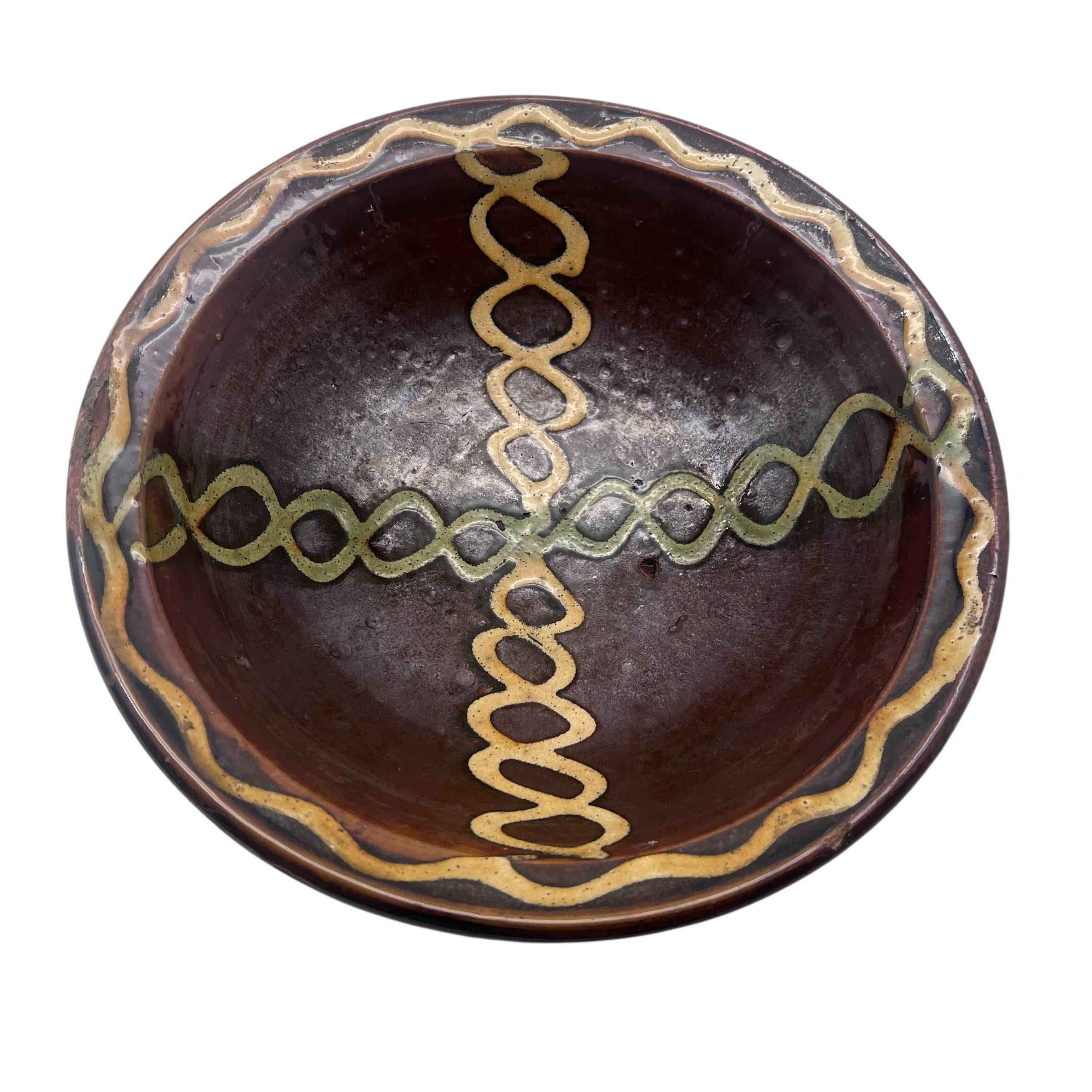 アンティーク フランス 19世紀 スリップウェア 釉薬ボウル - サラダ