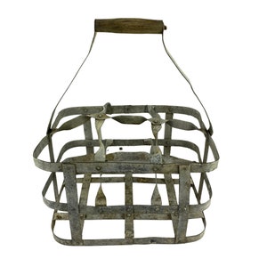 Large Vintage French Galvanised Bottle Carrier - Kitchenalia
