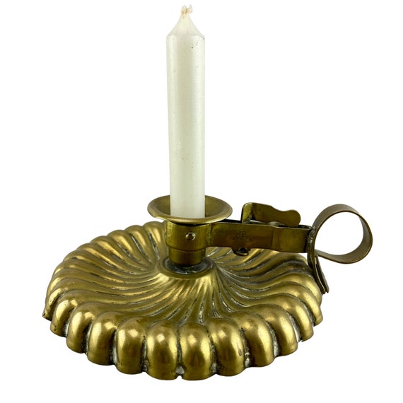 Edwardian Brass Chamber Stick Candle Holder Regd No 417374 Home