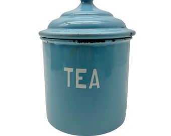 Boîte à thé vintage en émail bleu des années 30 - Boîte de rangement - Kitchenalia