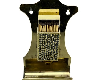 Antique Brass Wall Hanging Match Box Holder - Home Decor