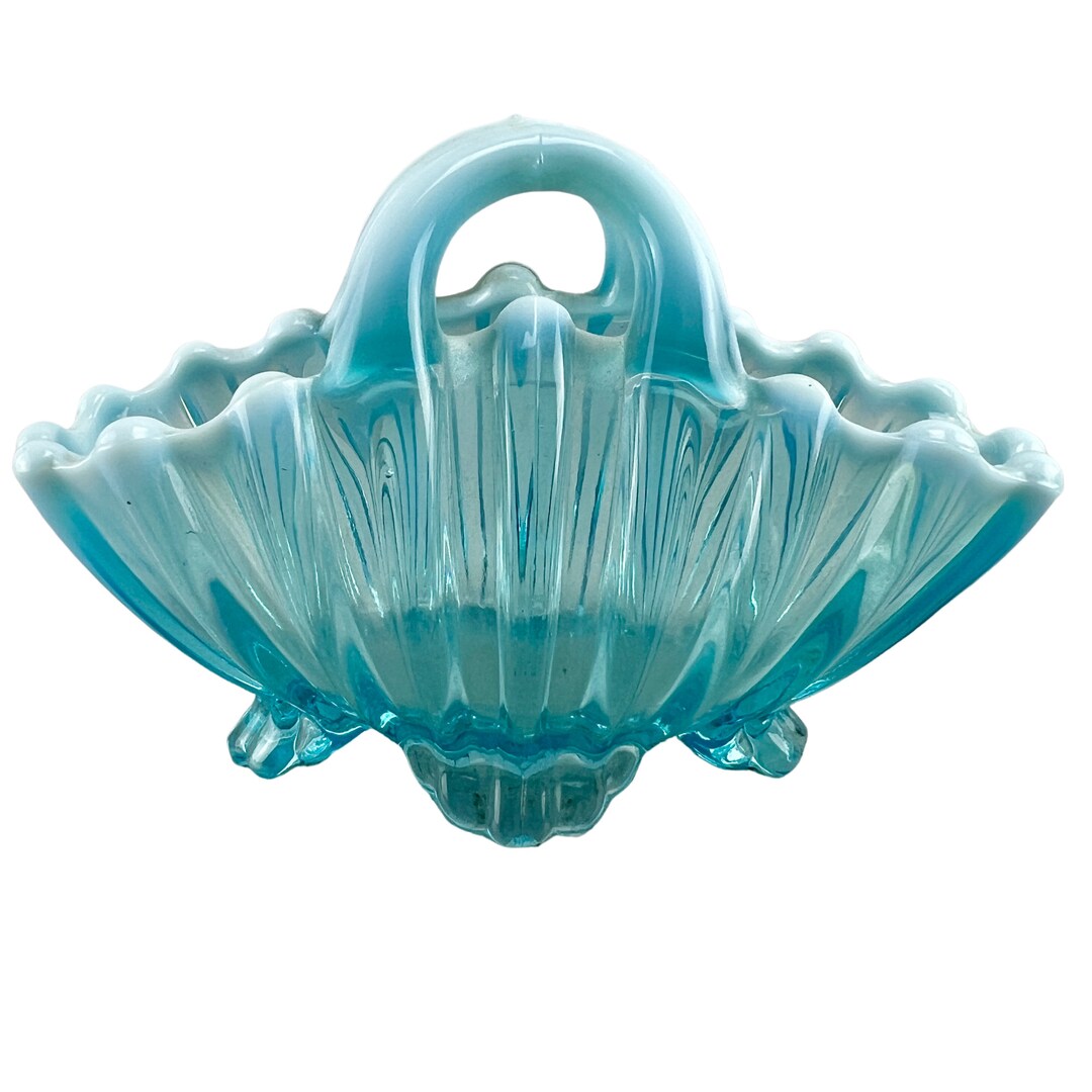 Vintage Blue Vaseline Glass Basket Home Decor Etsy