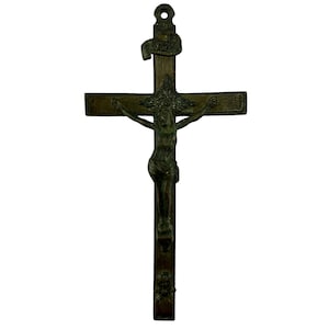 Antique Bronze Pectoral Religious Skull & Cross Bones Crucifix