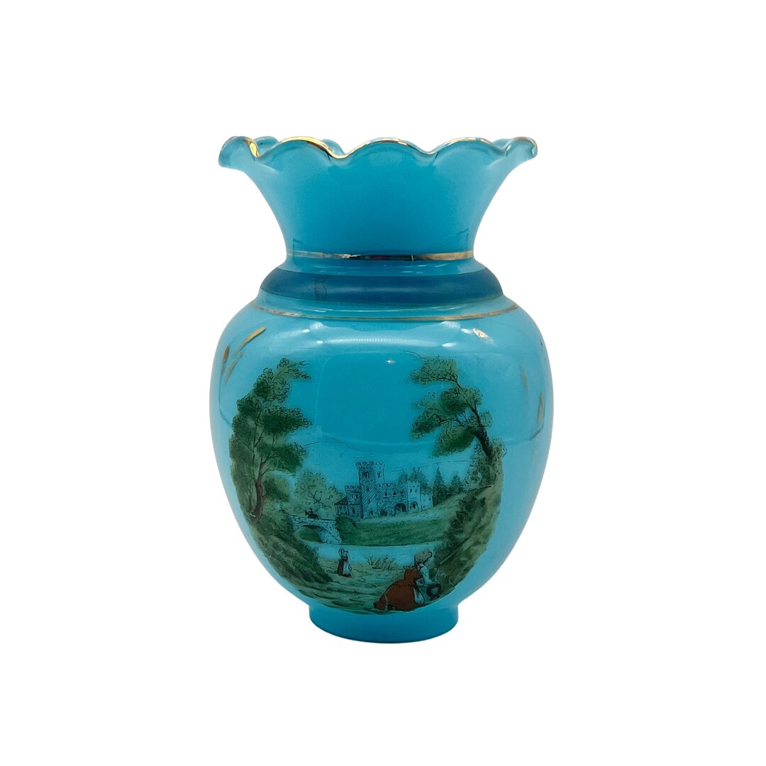 Vintage Glass Oil Lamp Shade Country Scene Home Decor Etsy