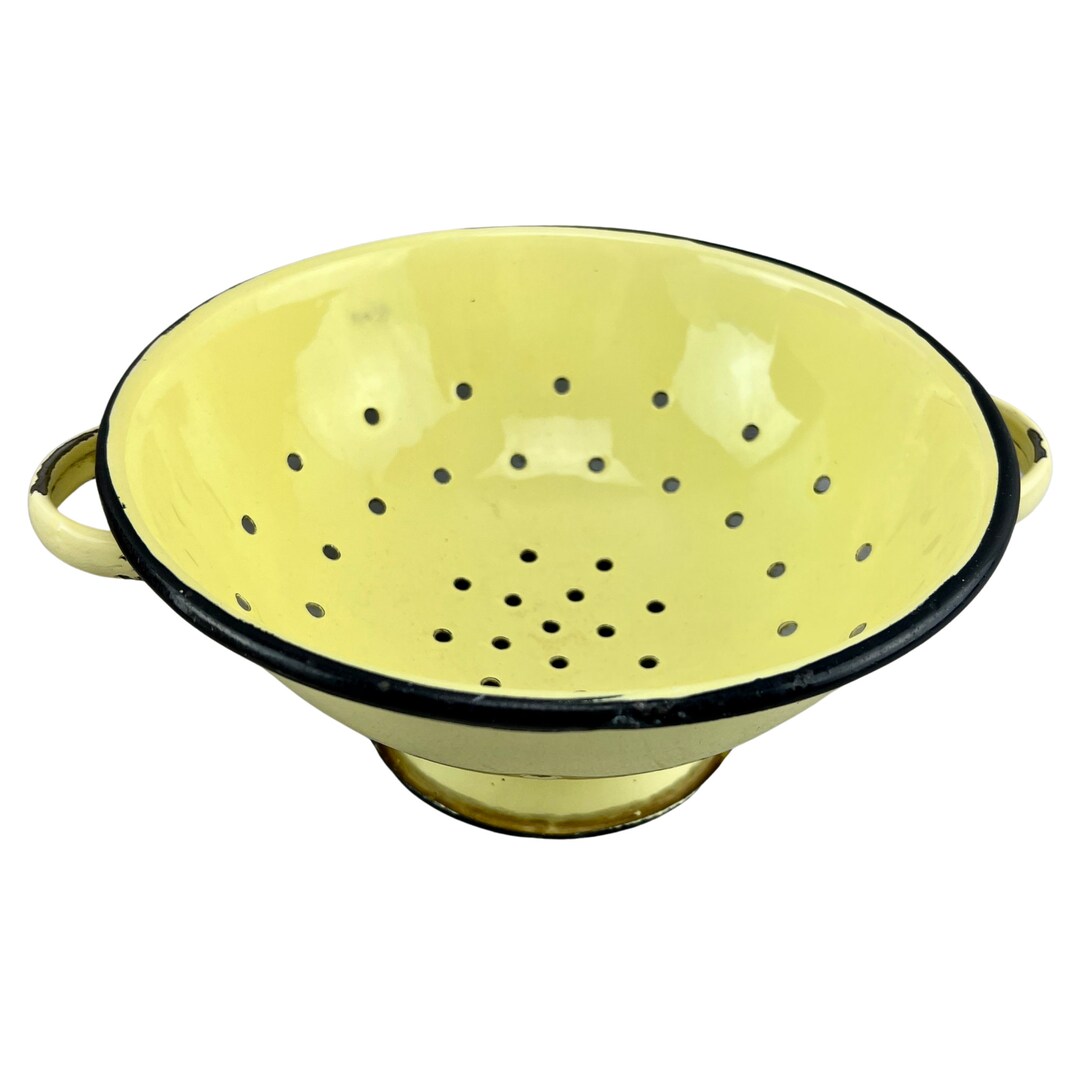 Vintage Yellow Enamel Colander Kitchen Strainer Passoire Colander With