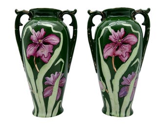 Antique Small Pair of Art Nouveau Ceramic Vases - Home Decor
