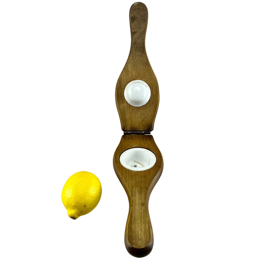 Antique Victorian Wood and White Ironstone Lemon Squeezer