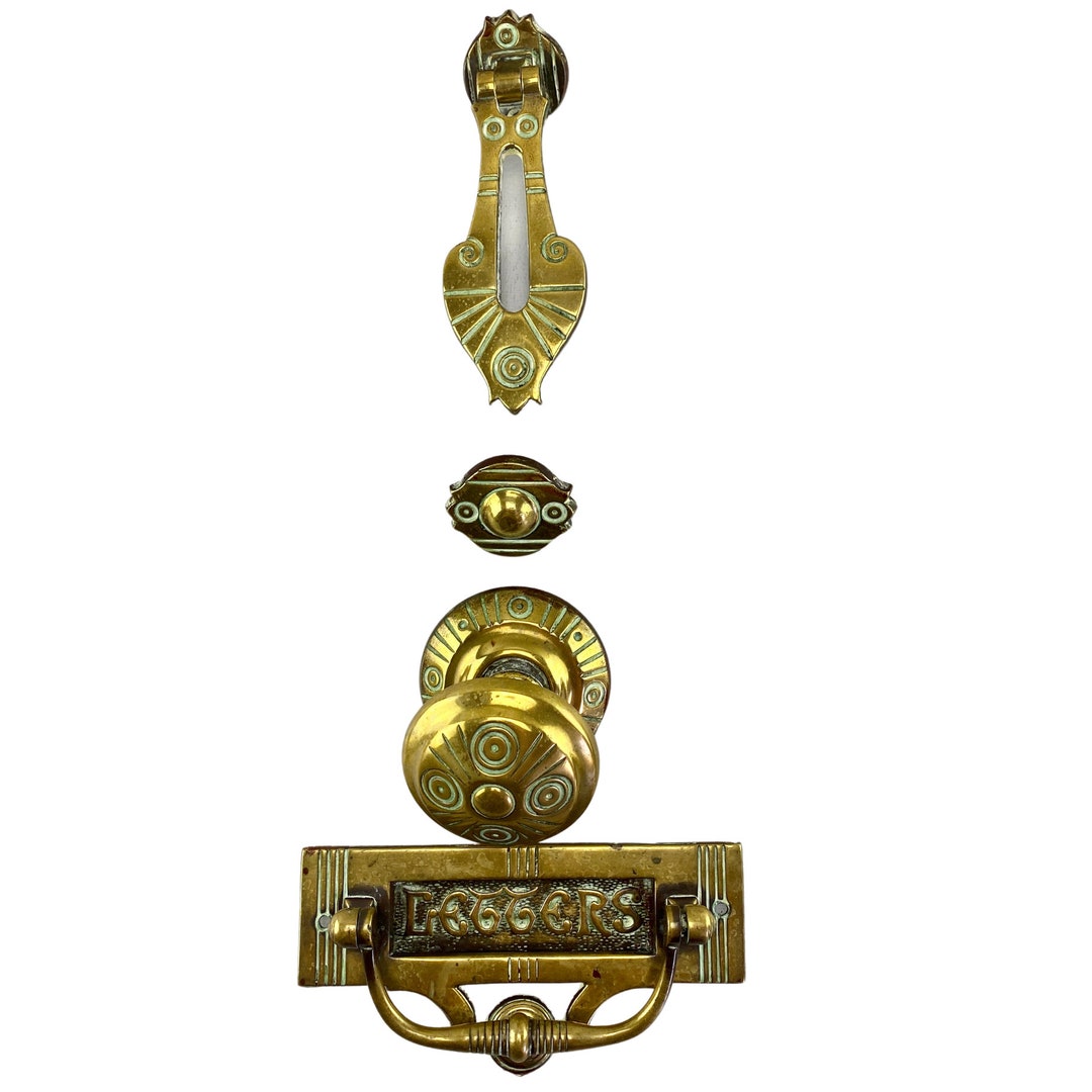Antique Set of Victorian Door Furniture Letter Box Door Pull Knocker