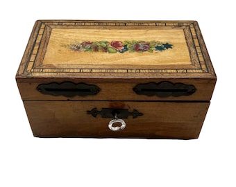 Antique Inlaid Money Box with Key - Piggy Bank - Home Decor - Treen