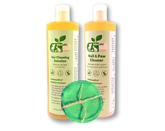 Kit de limpieza natural de oídos y patas para mascotas / Limpiador orgánico de oídos + Limpiador de uñas + Patas / Cuidado holístico para perros y gatos