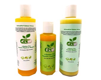 4-HAIRLESS PETS *Sensitive Shampoo, Waterless Shampoo & Conditioner Kit For: Sensitive / Rash Prone Skin