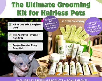 All-Natural HAIRLESS PETS Grooming Kit: *sampler size care package* RenewedPet Hairless Cat Grooming, Hairless Dog Grooming, Sphynx gift box