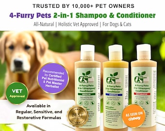 Champú y acondicionador orgánico 2 en 1 para mascotas / Champú natural para perros y gatos / Jabón para piel sensible / Cuidado holístico para mascotas