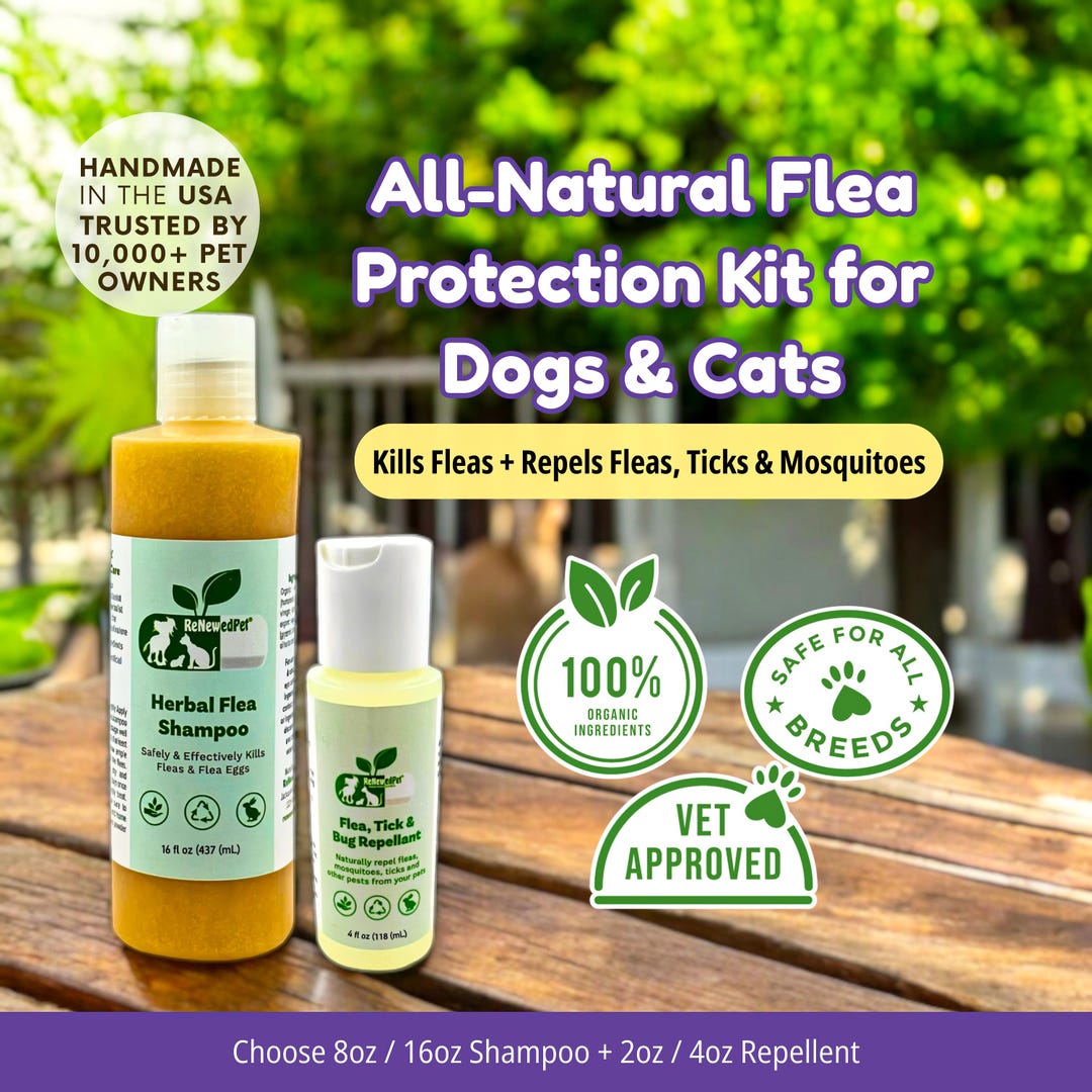 Image showcasing Natural Flea & Tick Shampoo + Repellent Kit for Dogs and Cats - Organic ...