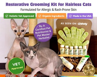RESTORATIVE HAIRLESS Cat Kit *Sample sizes* For Rash/Allergic Skin | Sphynx Care Package for Cat, Hairless Cat Grooming Kit