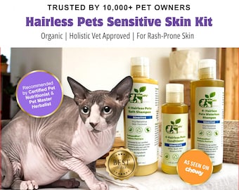 Hairless Pet Shampoo Kit | Sphynx Cat Shampoo & Waterless Wash | Xolo Dog Skin Care | Organic Sensitive Skin Pet Shampoo