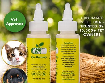 RenewedPet® Herbal Eye Remedy Drops + Eyewash for Cats & Dogs | Natural Eye Care | Organic, Non-GMO, Holistic Vet Approved
