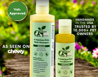 Hairless Pet Shampoo & Conditioner Set | Natural Sphynx Cat Shampoo | Organic Dog Skin Care | Hairless Pet Skin Moisturizer