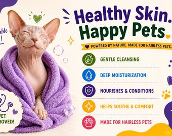 Natural Waterless Pet Shampoo Sphynx Pets Sensitive Skin Cleanser (4 oz or 8 oz)