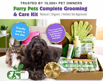 Furry Pets Holistic Grooming Kit | Organic Dog Cat Spa Set | Vet Approved Natural Care