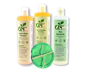 Kit extragrande para lavado de oídos, uñas y ojos para mascotas: cuidado natural para perros y gatos