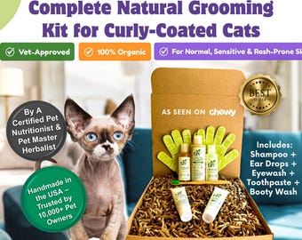 4-REX CAT Grooming Kit - Organic + Natural Devon Rex, Cornish Rex cat, & selkirk rex cat Care Package, Gift Box for Rex Cat Owner,Hair Gifts