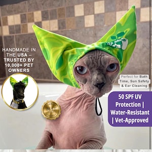 50 SPF Pet Shower Cap | Cat shower cap | Sphynx shower cap | Dog Shower Cap |  Kitty Shower Caps | Pet Sun Cap |UV-Blocking Machine Washable