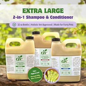 Organic EXTRA LARGE Furry Pet 2-in-1 Shampoo & Conditioner, - All natural dog shampoo, holistic cat shampoo, Organic Dog Body Wash for Bath