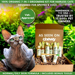 100% natural organic HAIRLESS pet Grooming Kit *sample* for Normal/Oily Skin, Sphynx hairless cat grooming kit cat care, grooming kit