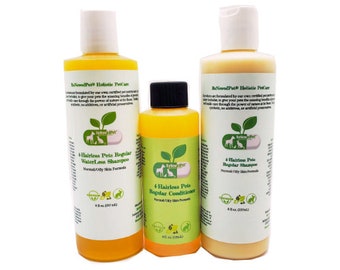 4-HAIRLESS PETS *Regular Shampoo, WaterLess & Conditioner Kit For: Normal / Oily Skin