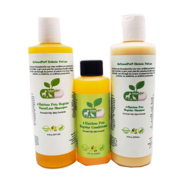 4-HAIRLESS PETS *Regular Shampoo, WaterLess & Conditioner Kit For: Normal / Oily Skin