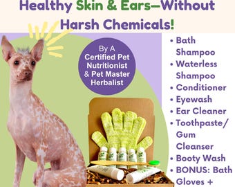 Hairless Dog Sensitive Skin Grooming Kit | Natural Bath, Waterless Shampoo, Conditioner, Ear Cleaner