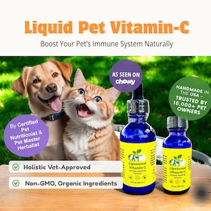 IMMUNE HEALTH / Pet Liquid Vitamin-C | pet health & wellness, pet vitamins, NATURAL cat supplements, dog supplements, organic dog vitamins
