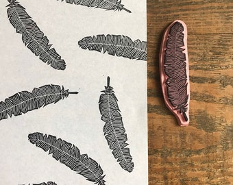 Rubber stamp | hand carved stamp | mounted on wood | feather | feather stamp